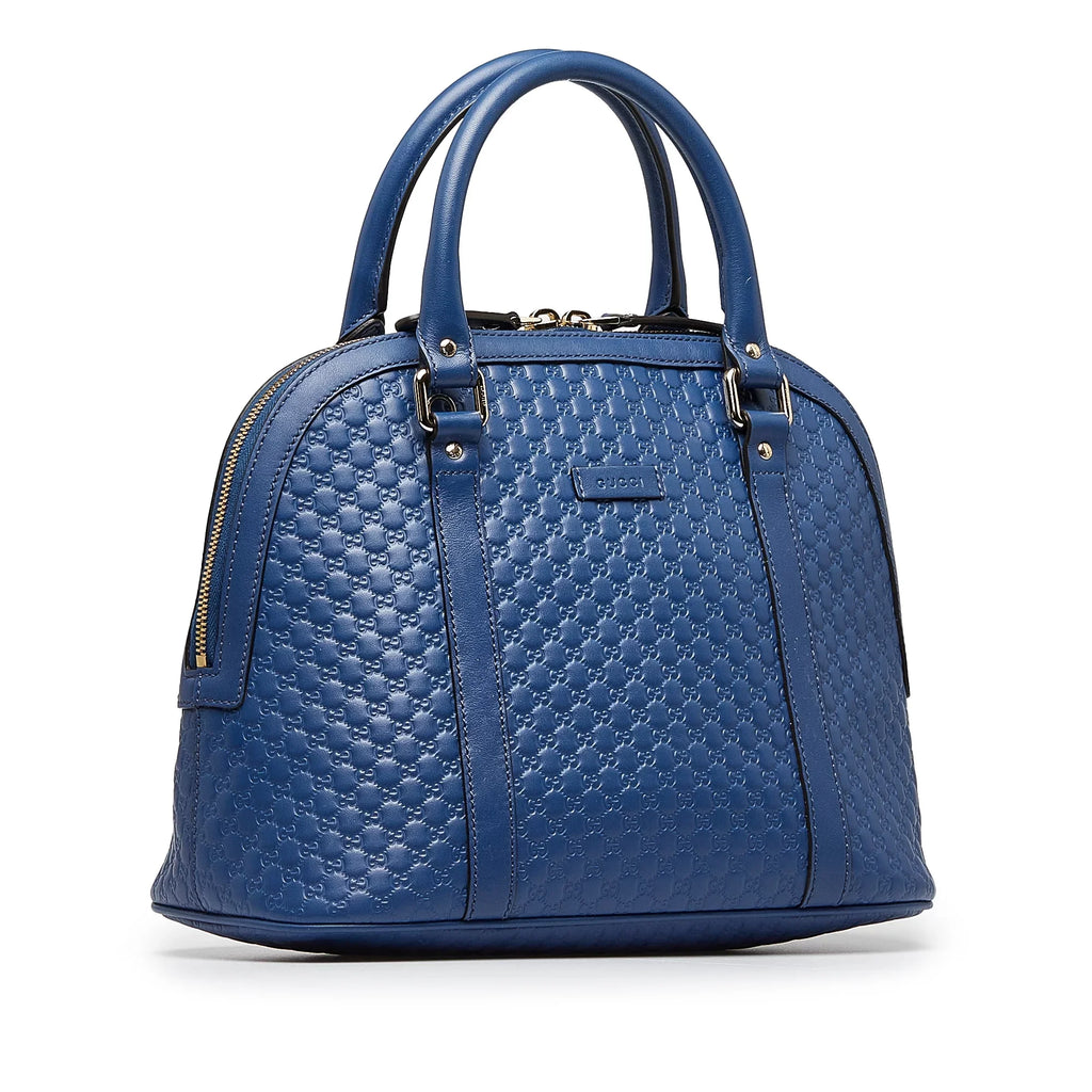 Pre-Owned Authenticated Gucci Medium Microguccissima Dome Satchel Calf Leather Blue Unisex (Good)