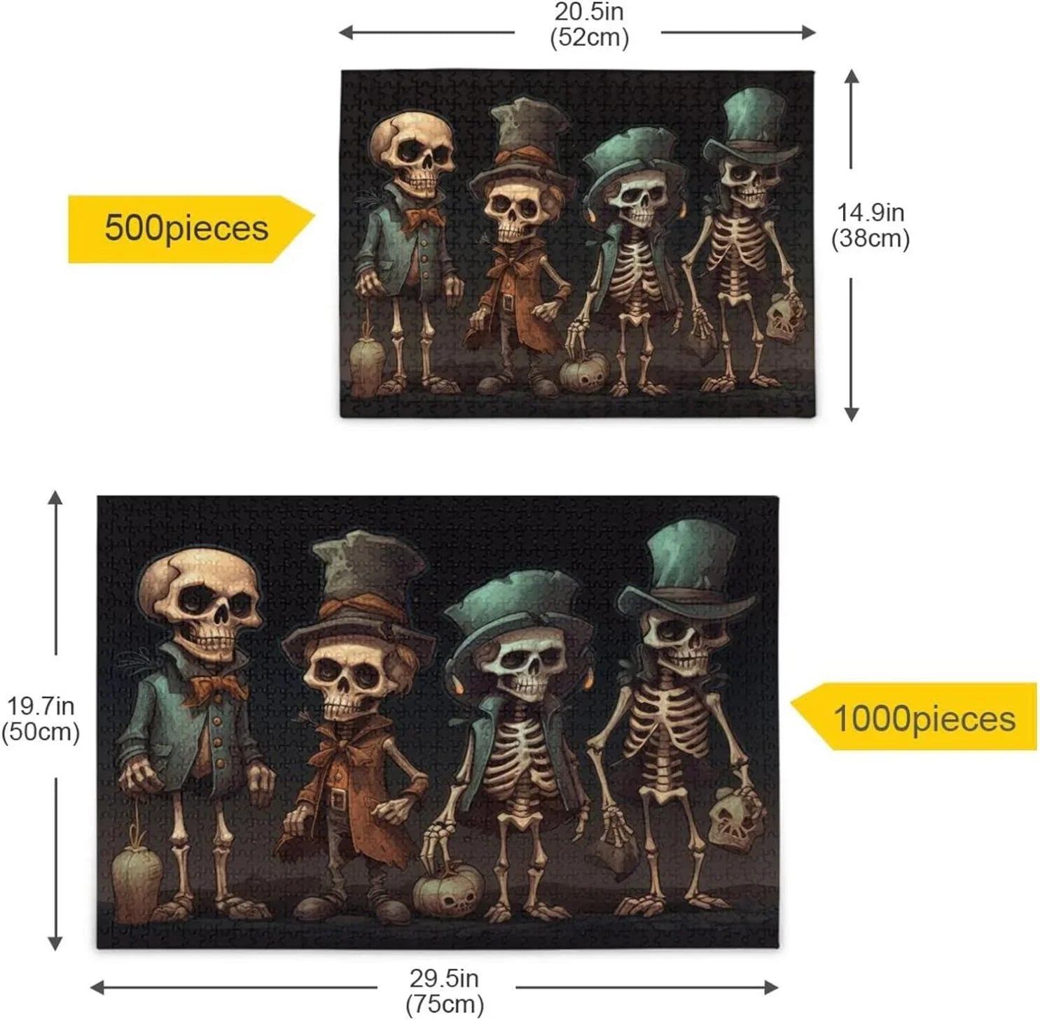 Dreamtimes 500 PCS Wooden Jigsaw Puzzle Halloween Skeleton Print, Zigsaw with Alphabet Partition Storage Bag, Puzzle for Adults, Challenging Brain Exercise Family Game Gift for Kids Friends Parents