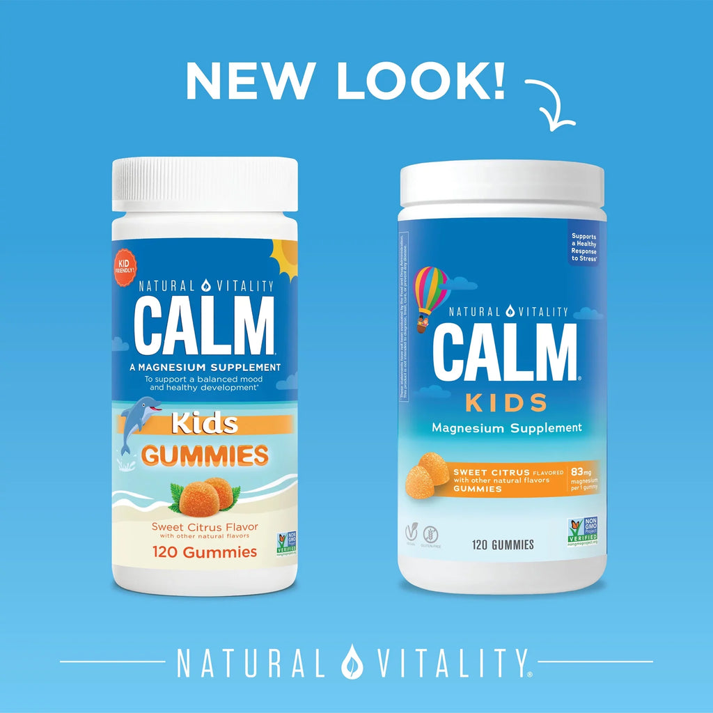 Natural Vitality Calm Kids Magnesium Supplement Gummies, Sweet Citrus, 83 mg, 120 Count