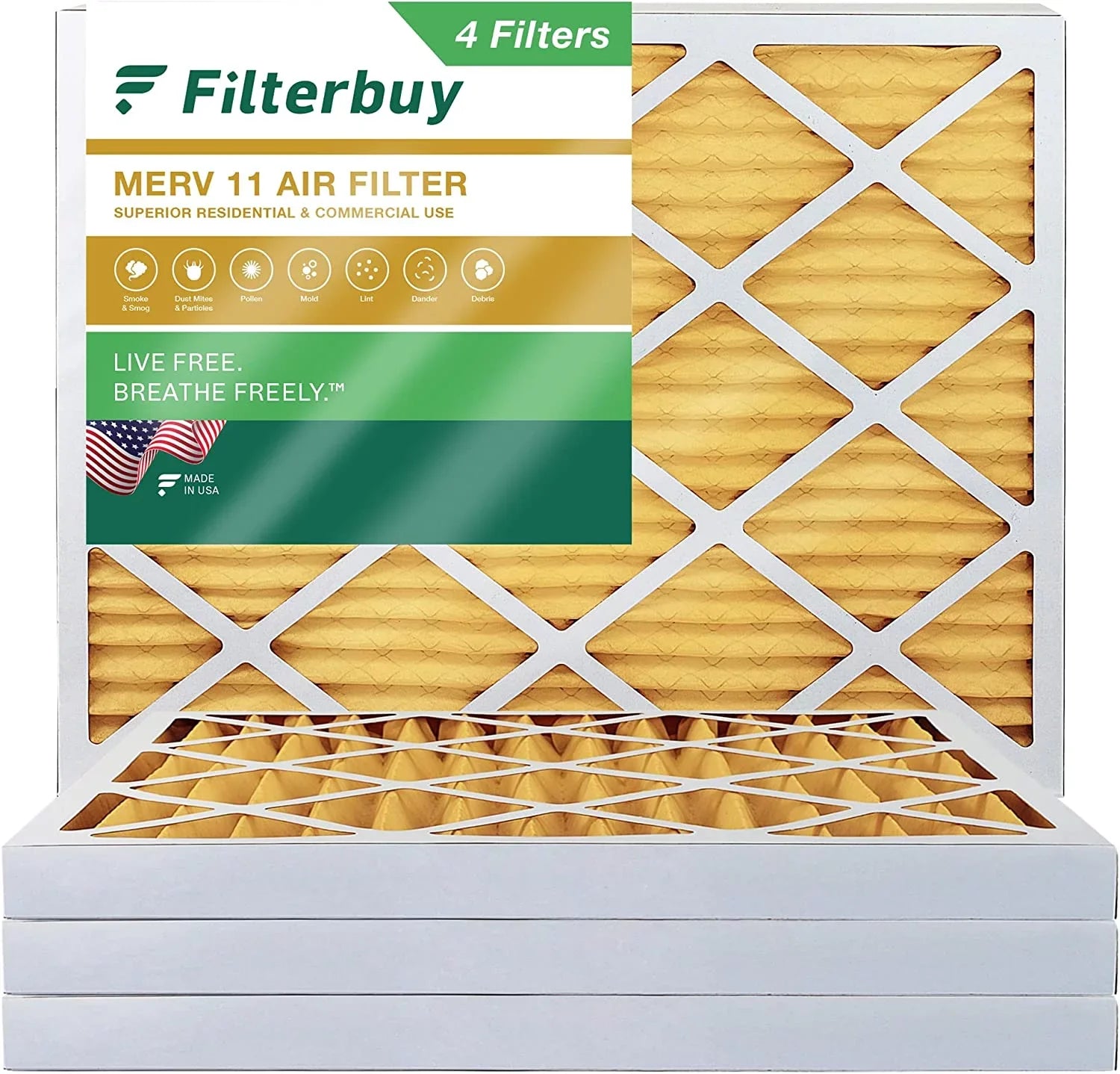 Filterbuy 16x18x2 MERV 11 Pleated HVAC AC Furnace Air Filters (4-Pack)