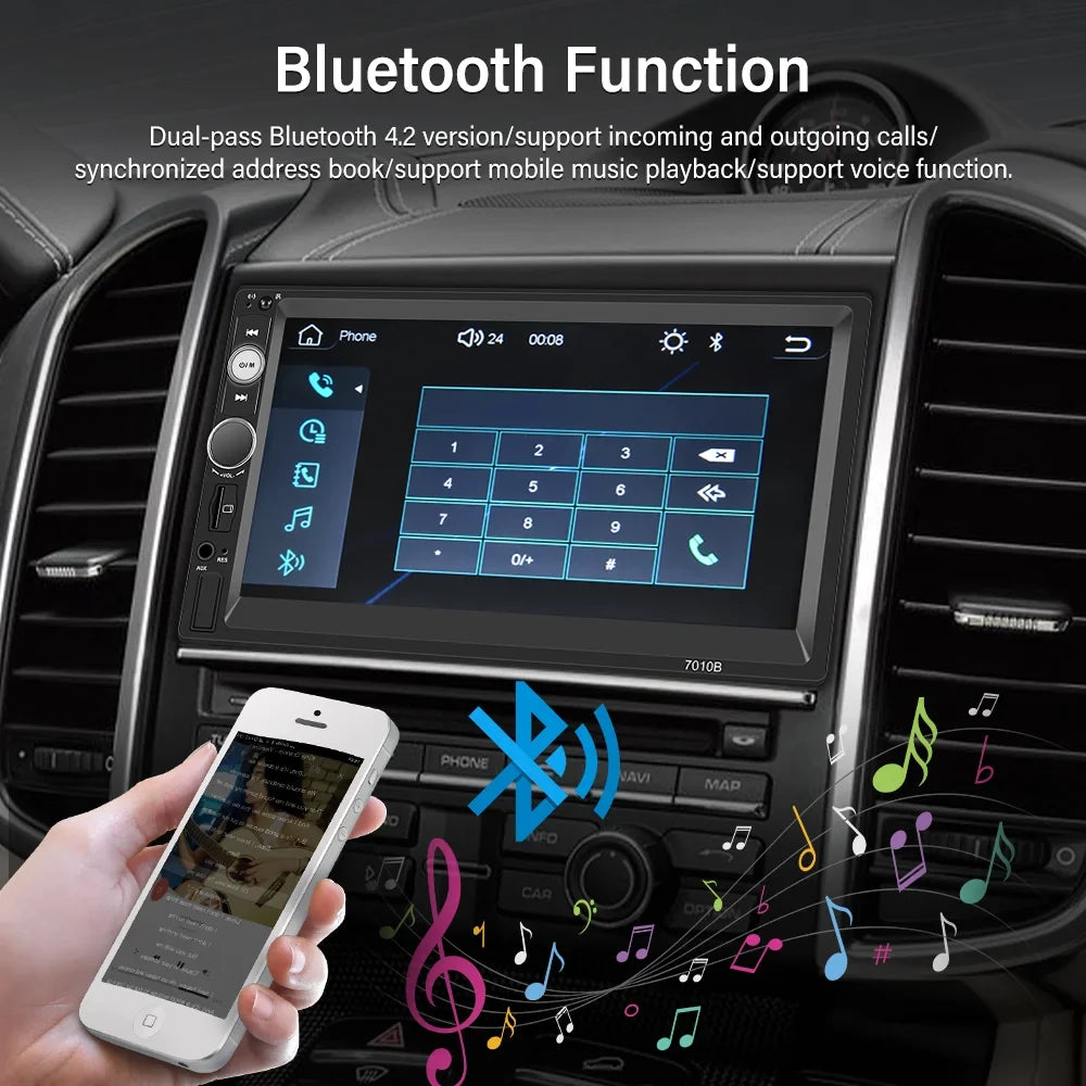 Podofo Double 2 Din 7'' Universal Car Stereo Radio  Carplay Android Auto Mirror Link HD Touch Screen Car Audio Multimedia Player MP3 MP5 Bluetooth FM USB, with Backup Camera