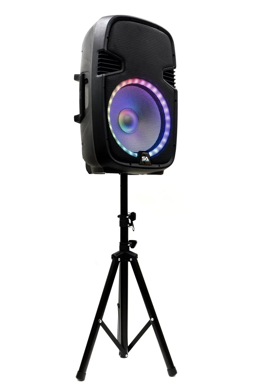 Seismic Audio SA-KP15BTH Active 15 Inch DJ Home Karaoke Bluetooth Party Speaker PA System with Stand, LED Lights, Microphone, Cable and Remote