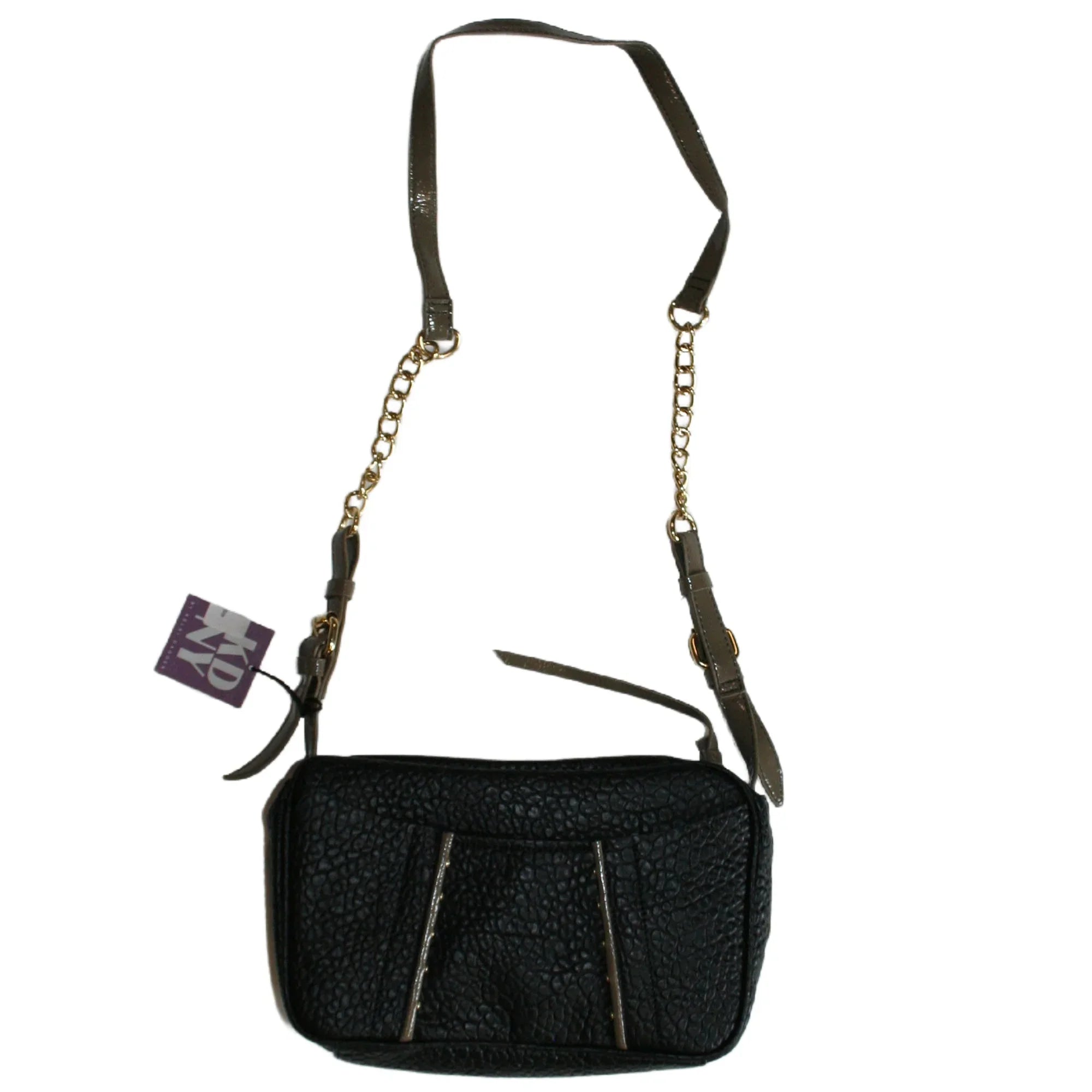 KDNY Women's Foster Cross Body Purse In Black With Brown Trim