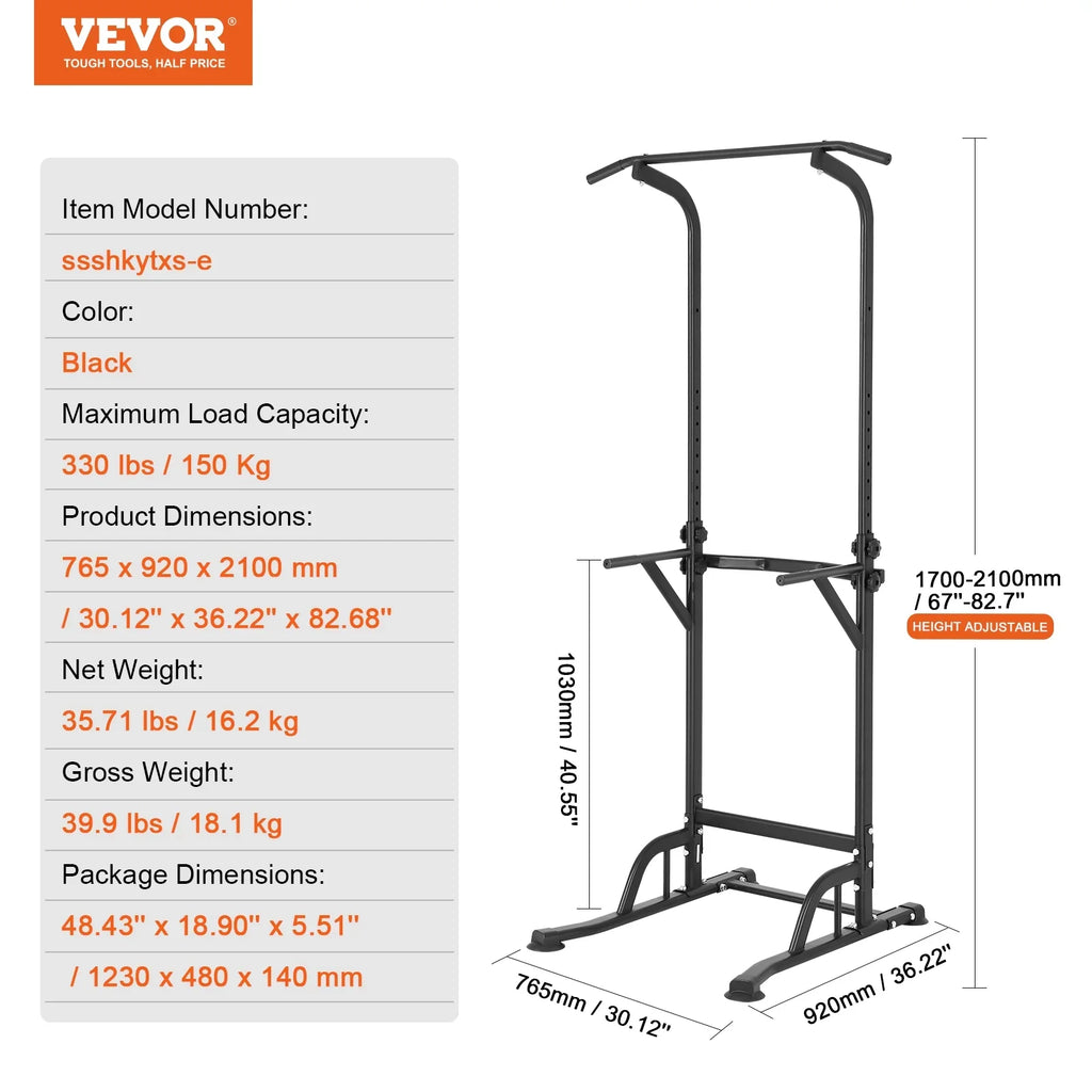 SKYSHALO 10-Level Power Tower Dip Station Pull Up Bar Stand 330LB Height Adjustable