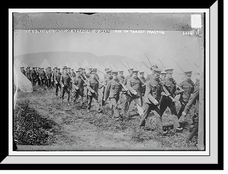 Historic Framed Print, Val Cartier camp - Grenadier guards off to target practice, 17-7/8" x 21-7/8"