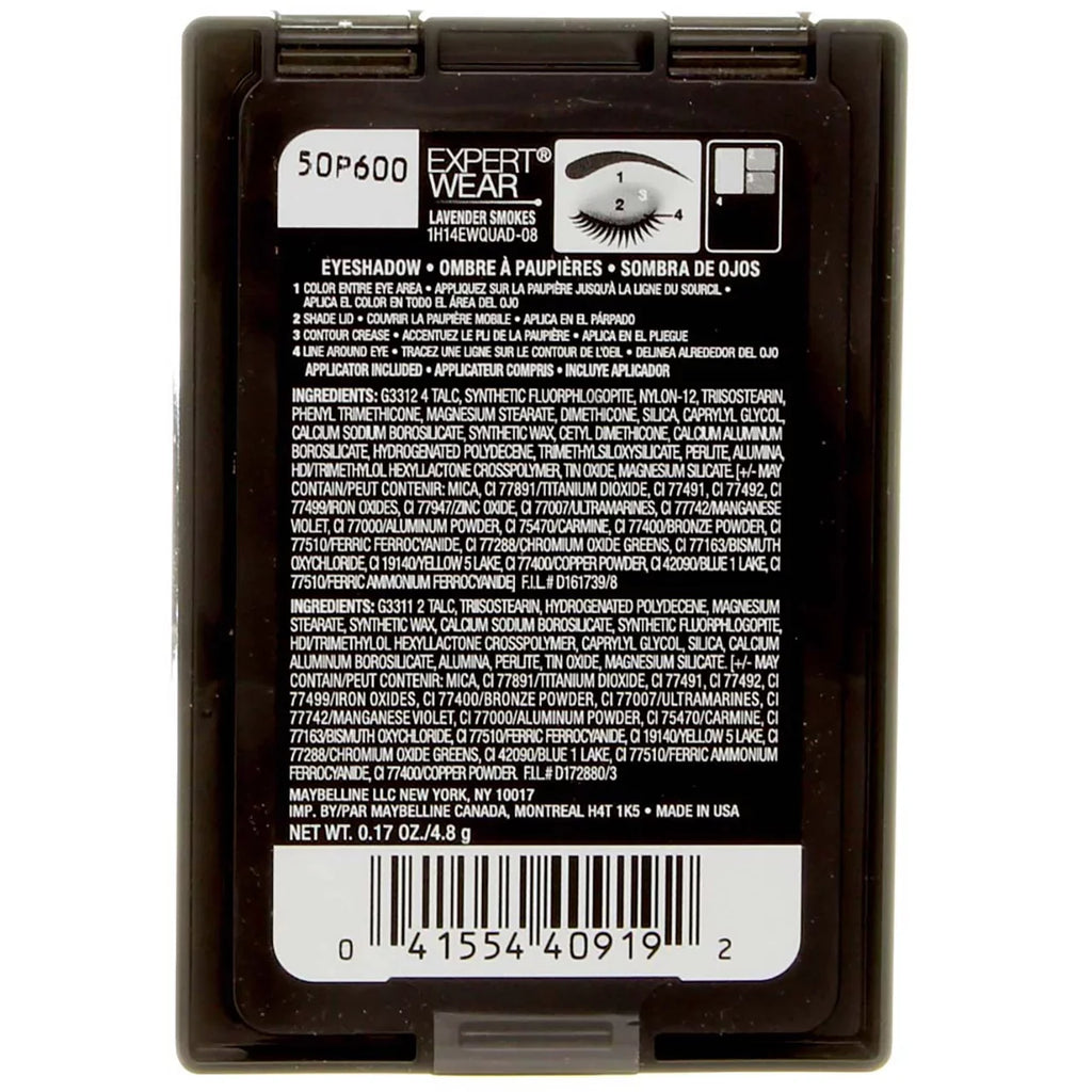 Maybelline New York Expert Wear Quads Eyeshadow, Lavender Smoke [08Q] 0.17 oz (Pack of 4)