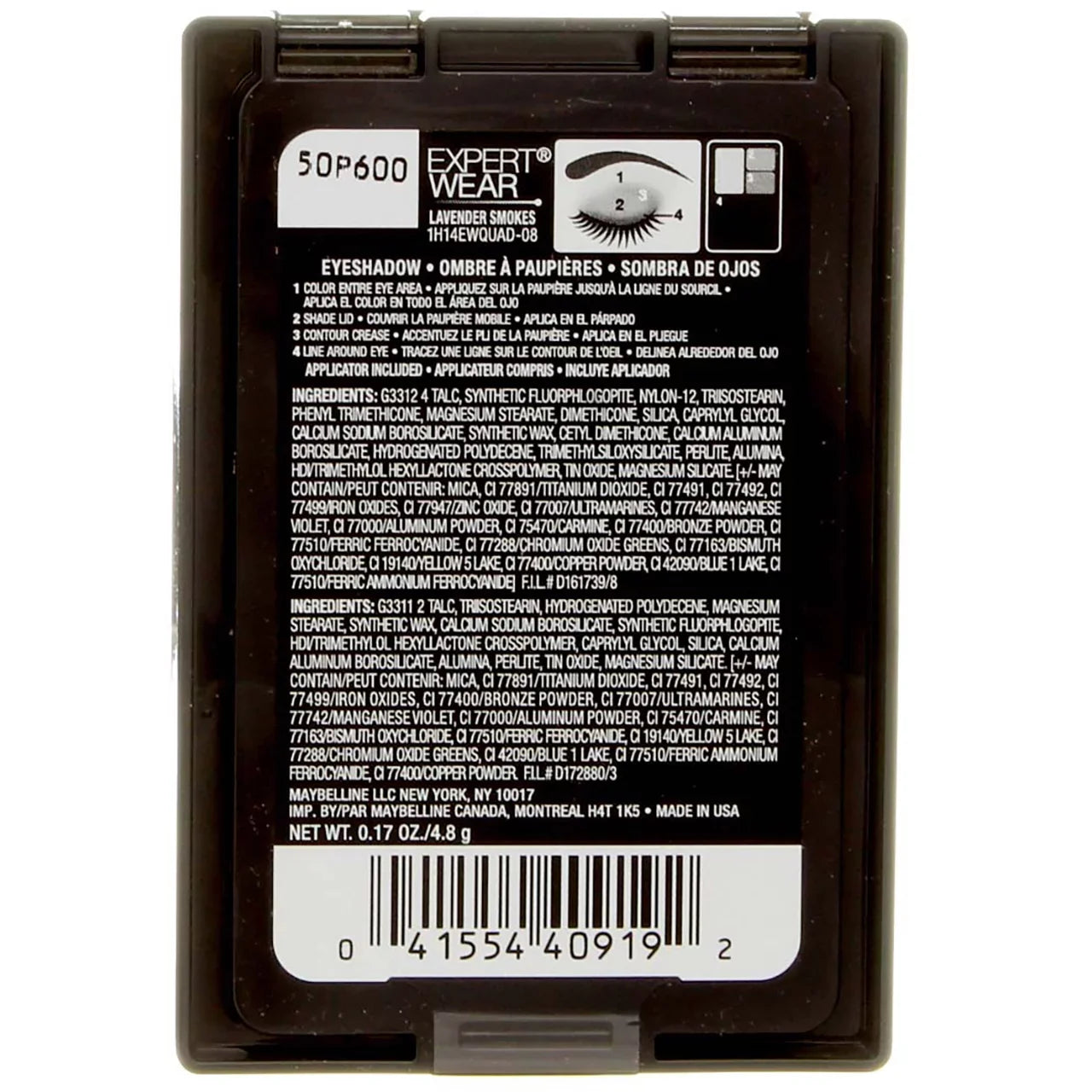 Maybelline New York Expert Wear Quads Eyeshadow, Lavender Smoke [08Q] 0.17 oz (Pack of 4)