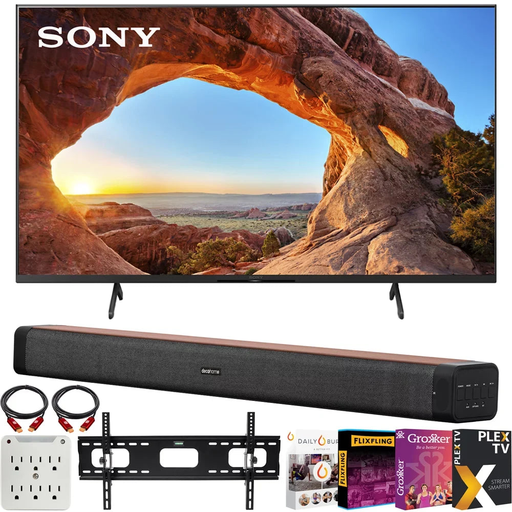 KD50X85J 50" X85J 4K Ultra HD LED Smart TV (2021 Model) Bundle with Deco Home 60W 2.0 Channel Soundbar w/subwoofer + Wall Mount Kit + Premiere Movies Streaming 2020 + 6-Outlet Surge Adapter
