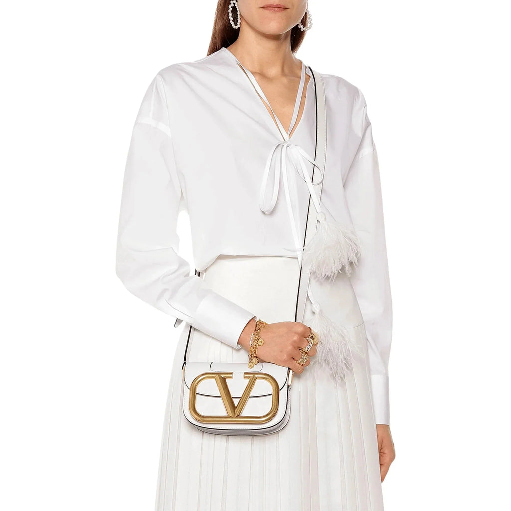 New Valentino Garavani Supervee Ivory Leather Crossbody Bag Small