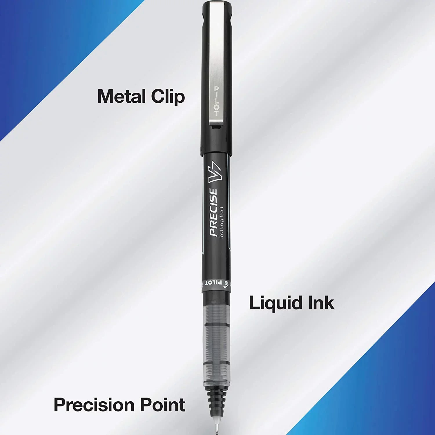 PILOT Precise V7 Stick Liquid Ink Rolling Ball Stick Pens, Fine Point, Black Ink, 12 Count (35346)