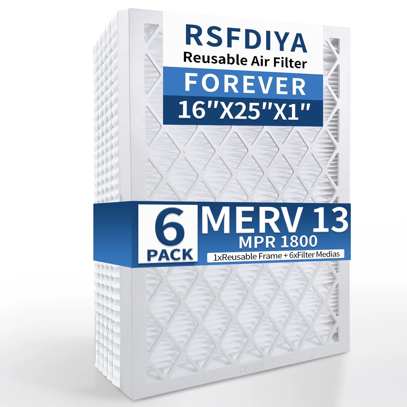 RSFDIYA Air Filter 16x25x1, 6-Pack MERV13 MPR 1800 HVAC AC Furnace Reusable Air Filters