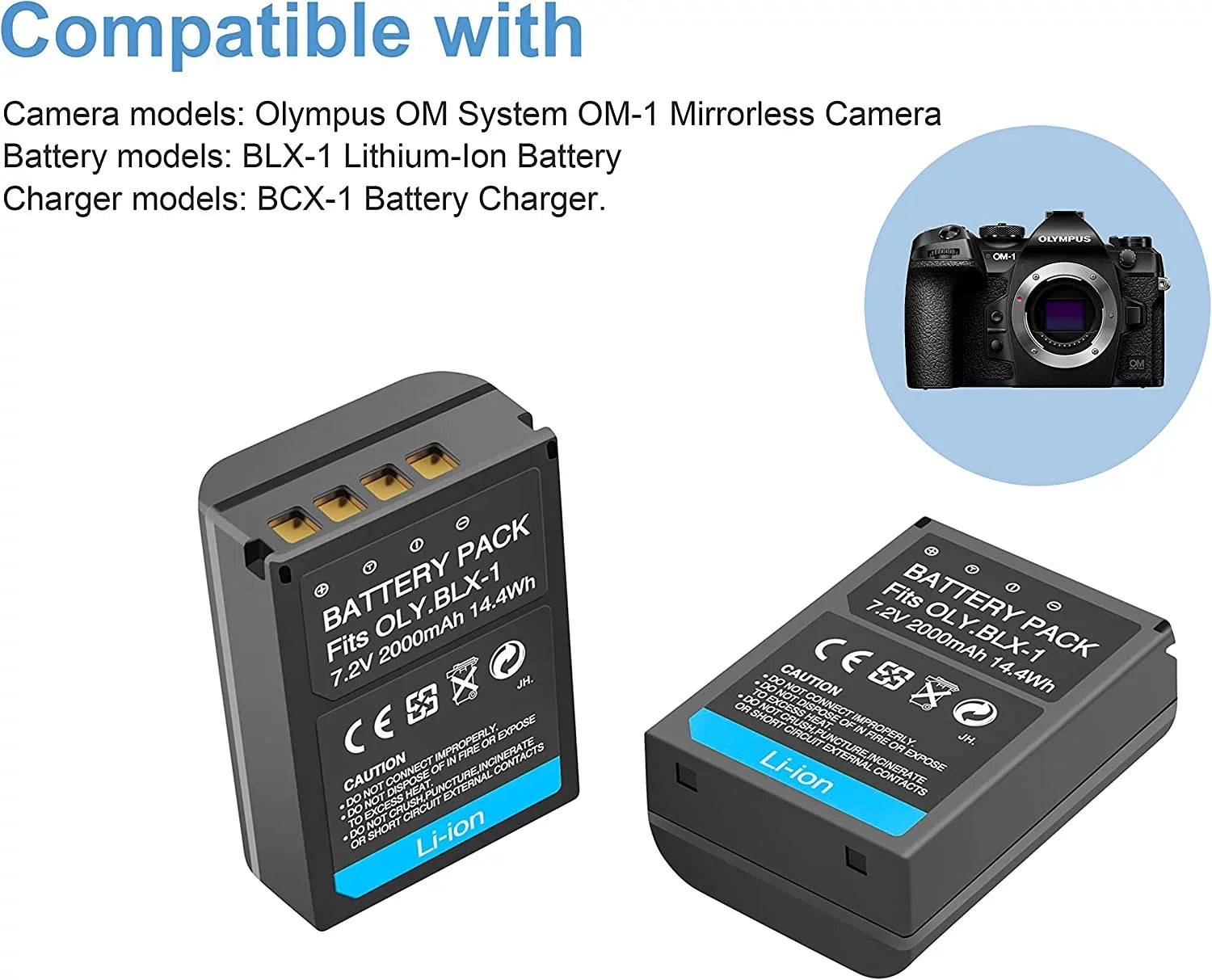 2-Pack BLX-1 Rechargeable Battery and Dual Battery Charge Station for Olympus OM System OM-1 Camera [7.2V/2000mAh]