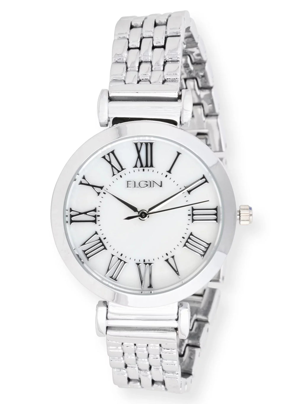 Elgin Adult Female Analog Watch Set with Round Mother of Pearl Dial in Silver - EG17004SST