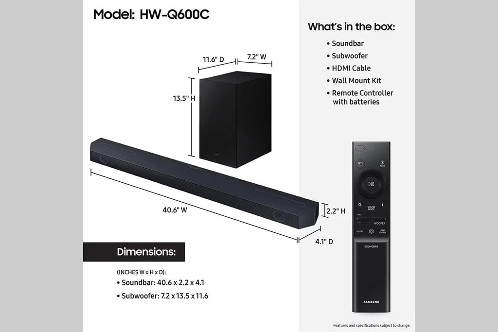 HW-Q600C 3.1.2ch Soundbar and Subwoofer with Dolby Atmos with a Walts TV SOUNDBAR-MOUNT for Compatible Soundbars Under 15lb (2023)