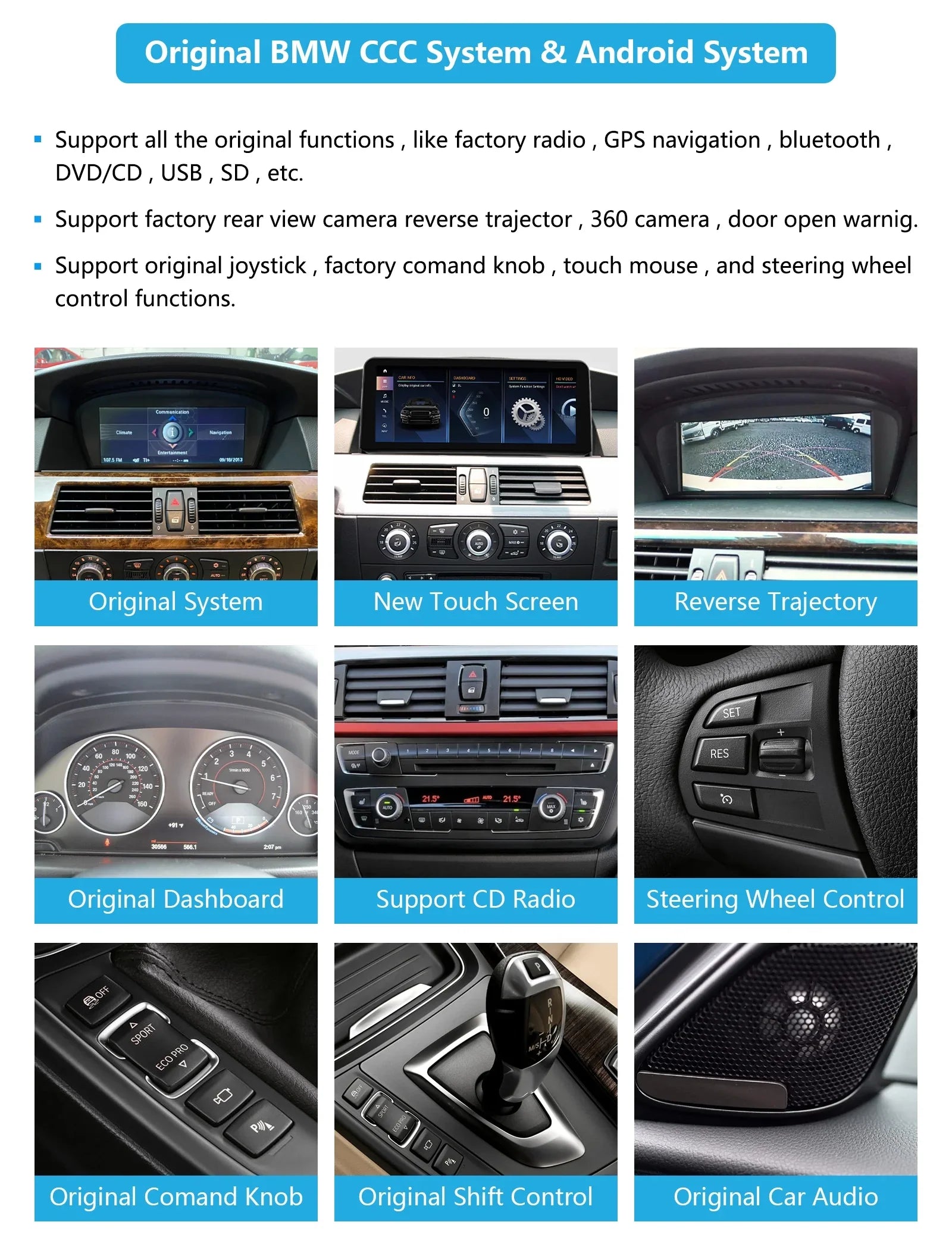 Road Top Android 13 Car Radio 8.8 Inch Touchdisplay for 2010-2013 BMW 3/5 Series E60/E61/E90/E91/E92 with CIC, Multimedia Car Radio Supports  Carplay, Android Auto, Mirrorlink, 8G + 256G