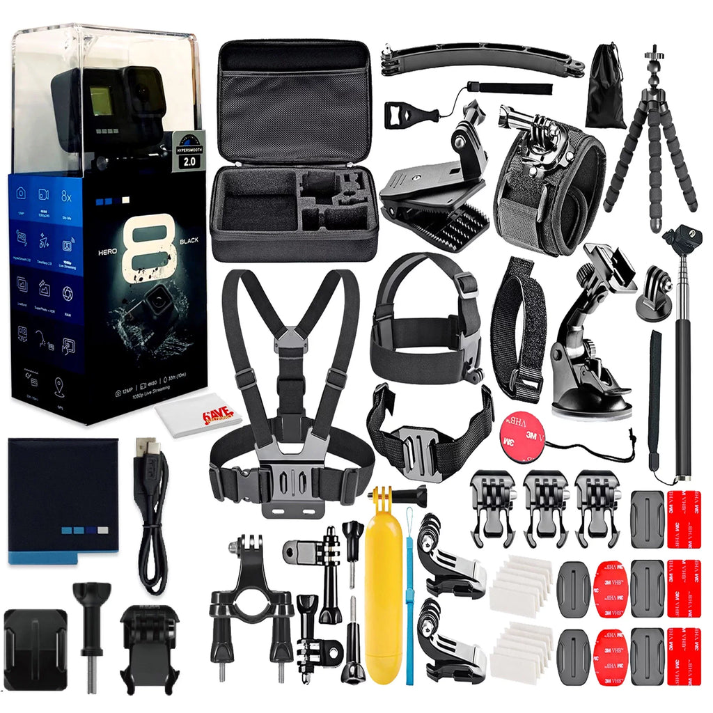 Restored GoPro HERO8 Black Digital Action Camera - Waterproof, Touch Screen, 4K UHD Video, 12MP Photos, Live Streaming, Stabilization - with 50 Piece Accessory Kit - All You Need Bundle (Refurbished)