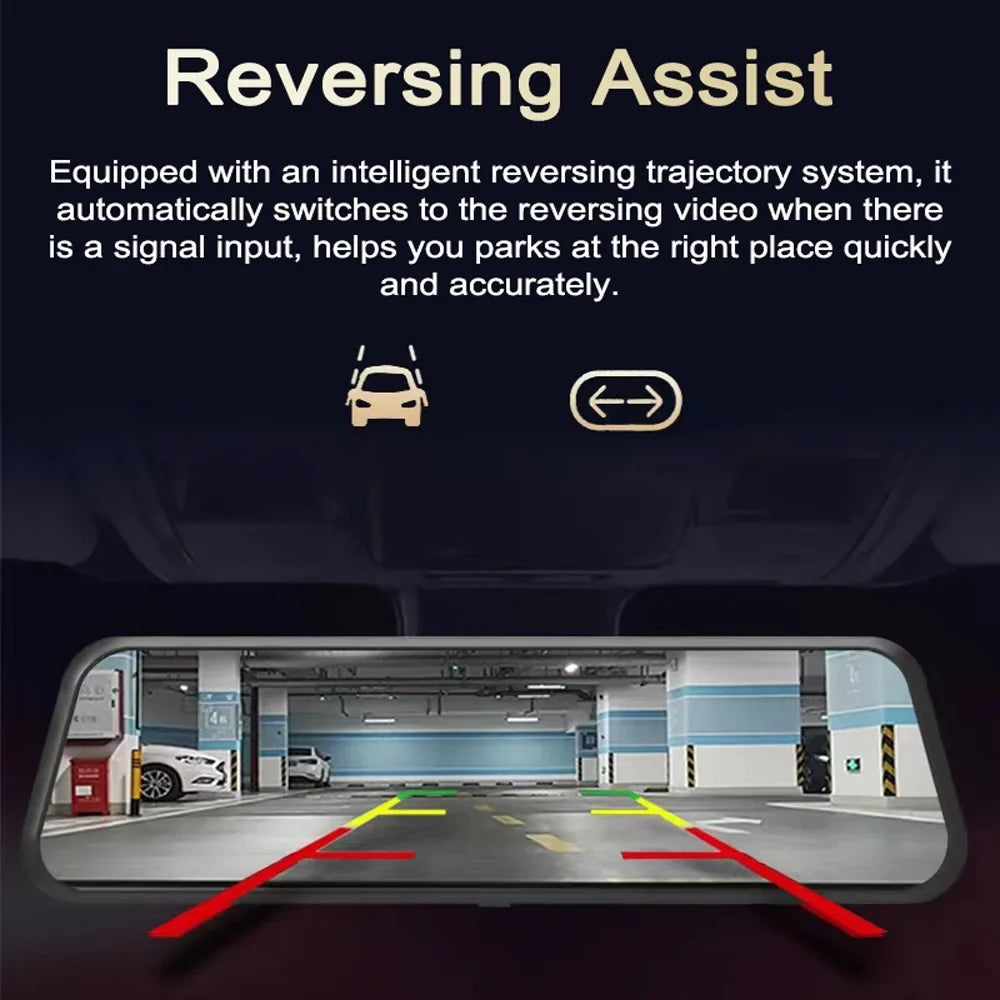 Aibecy 1080P DVR Dash Front & Rear Dual Driving Recorder with 9.66 Inch Touchdisplay 170° Wide Angle Support Clear Night-Vision Parking Monitor Motion Detection Collision Locking Loop Recording Re