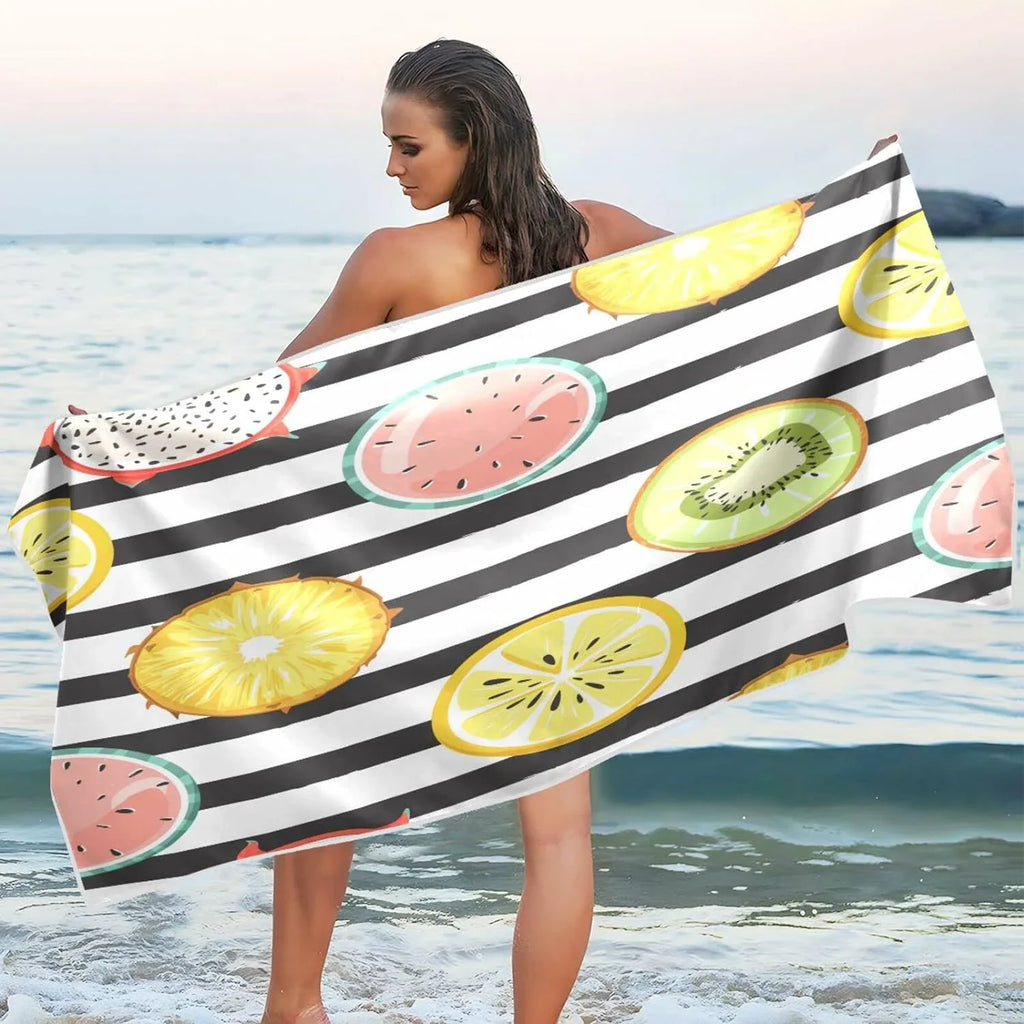 Bestwell Tropical Fruit Slice Beach Towel Oversized Towel Blanket, Thin Lightweight Microfiber Sand Free Quick Dry Towel, 30”X60” Multipurpose Pool Bath Yoga Swim Shower Towel