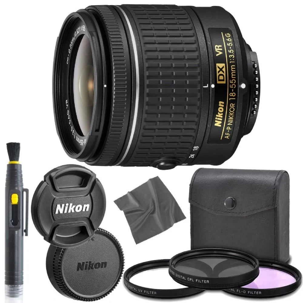 AF-P DX NIKKOR 18-55mm f/3.5-5.6G VR Lens + UV Filter, Circular Polarizer, Florescent Neutral Density Filter, Font and Rear Lens Caps 1 Year Seller Warranty