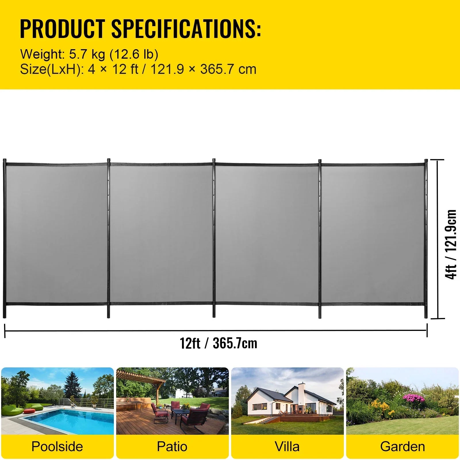 SKYSHALO Pool Fencing Mesh, 4 x 12 ft Swimming Pool Fence, 1000D PVC Fabric Removable Pool Fence with Aluminum Poles and Foot Tubes, Breathable Pool Fences for Inground Pools for Security and Privacy