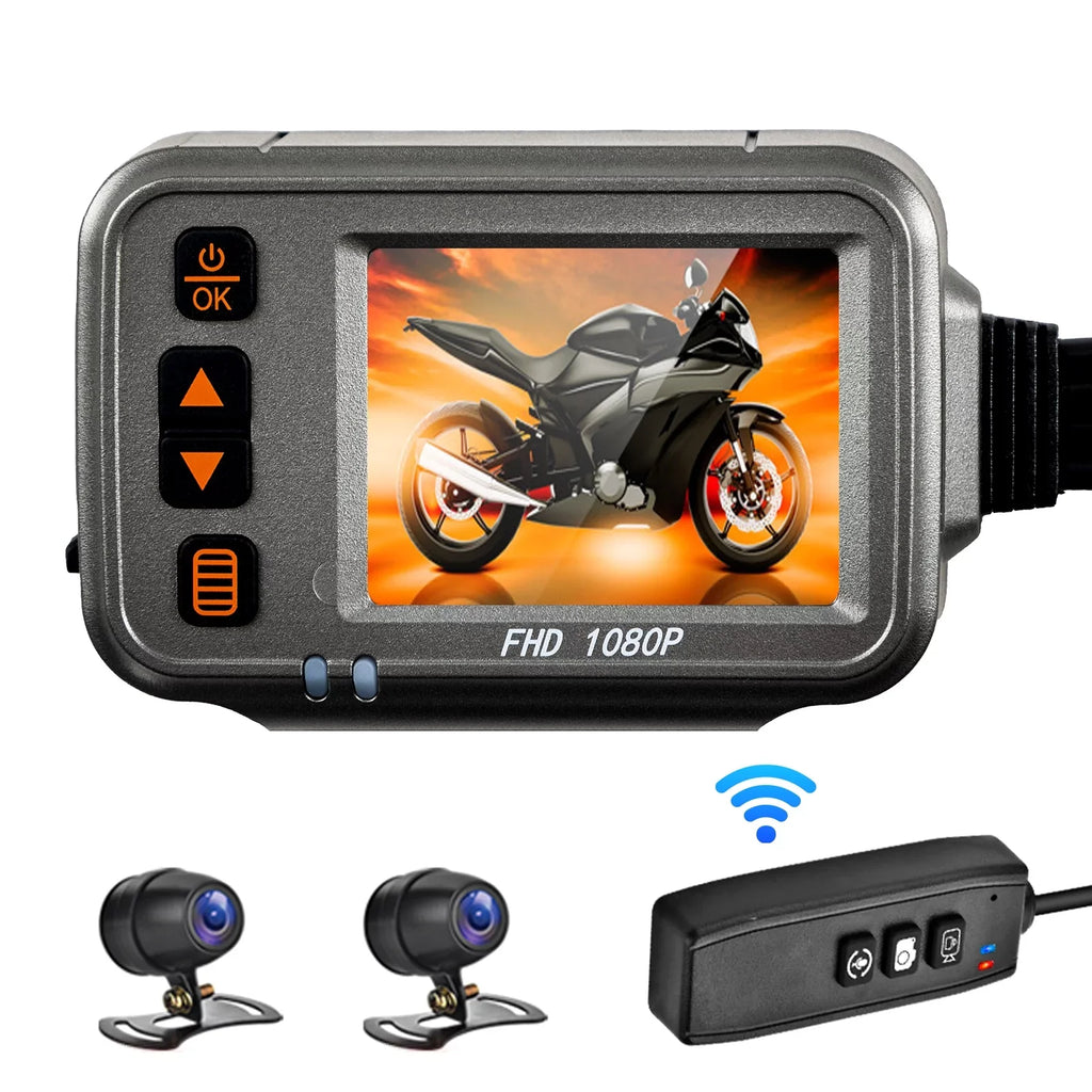 Motorcycle Dash Cam,WiFi Dual 1080p Motorbike Camera ,120° Wide Angle,Parking Monitoring, Timed Recording After Flameout Full Body Waterproof Night Vision With 32G storage card