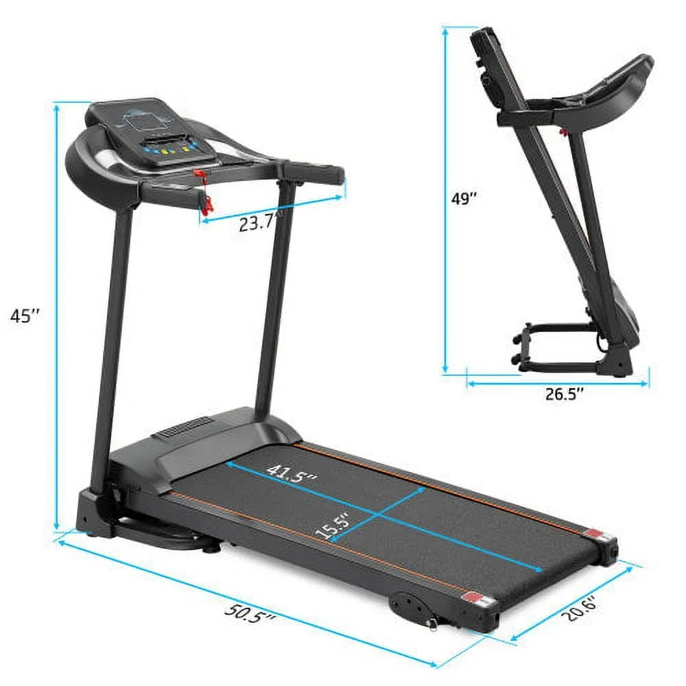 Compact Easy Folding Treadmill Motorized Running Jogging Machine with Audio Speakers and Incline Adjuster Large LCD display