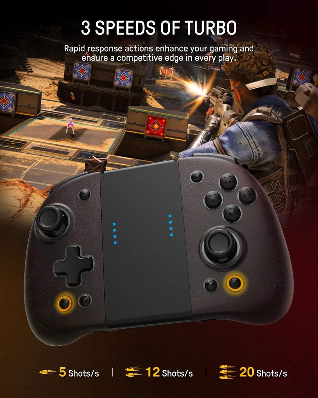 Funlab Luminous Switch Controller Compatible with Nintendo Switch/OLED, Ergonomic Joypad Controller for Handheld Mode with 7 LED Colors/Paddle/Turbo for Zelda Fans - Sheikah Brown