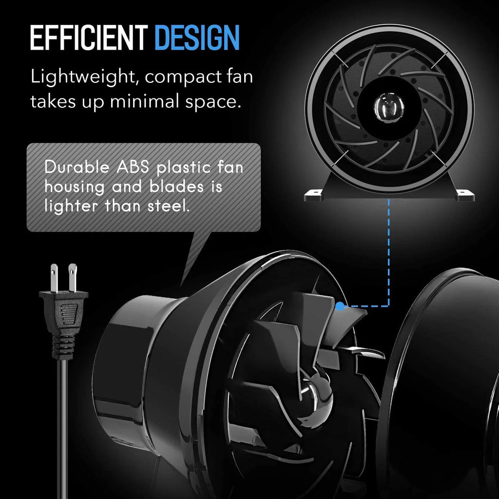 iPower 4 inch 195 CFM Inline Duct VentiLatitudeion Fan Air CircuLatitudeion Vent Blower for Grow Tent, 4" Lite, Black, 1-Pack