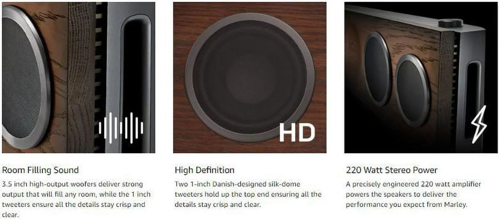 House of Marley, One Foundation Premium Home Audio Hi-Fi System, 3.5 High-Output Woofers, 2 x 1 High-Definition Tweeters, 220 Watt Stereo Power, FSC Certified Solid Oak Baffle, EM-DA002-RG Regal