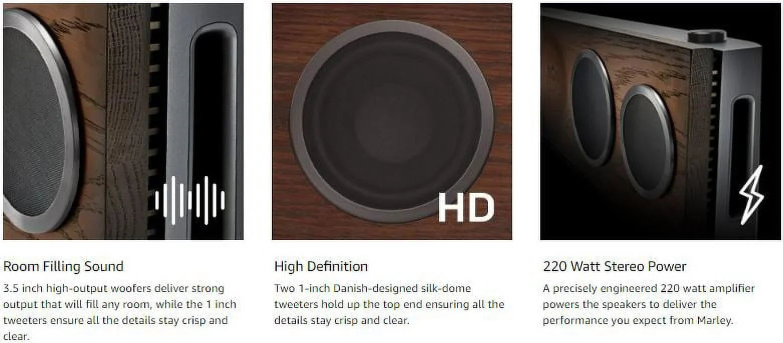 House of Marley, One Foundation Premium Home Audio Hi-Fi System, 3.5 High-Output Woofers, 2 x 1 High-Definition Tweeters, 220 Watt Stereo Power, FSC Certified Solid Oak Baffle, EM-DA002-RG Regal
