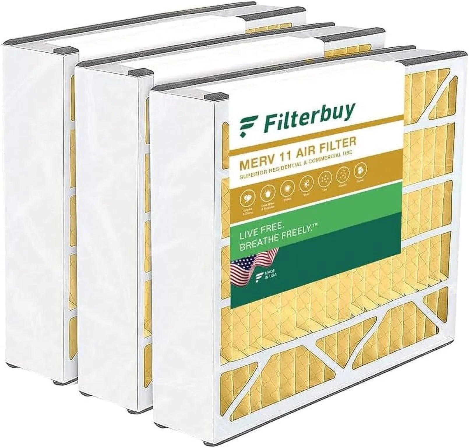 Filterbuy 16x25x5 MERV 11 Pleated HVAC AC Furnace Air Filters for Trion Air Bear 255649-105 (3-Pack)