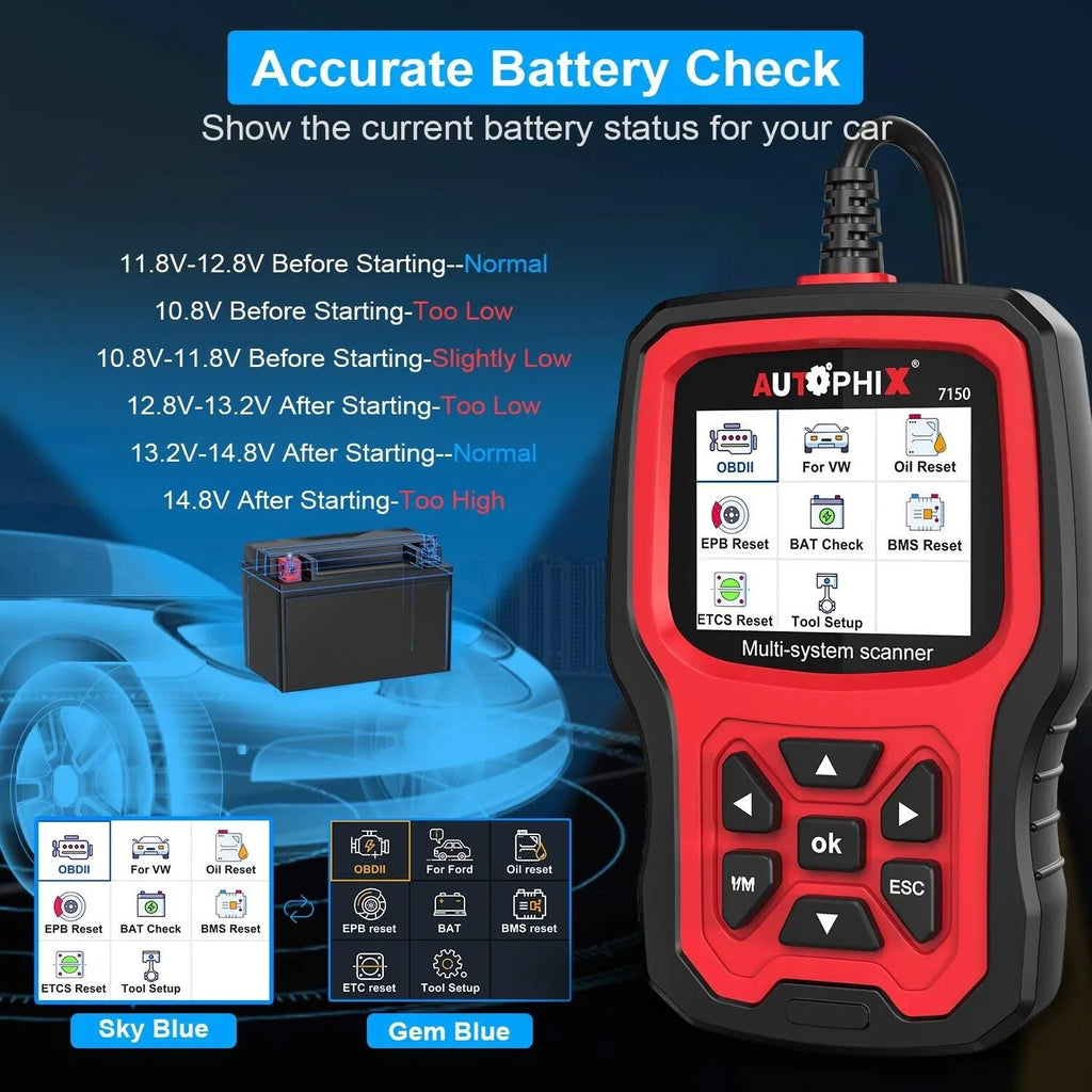 AUTOPHIX 7150 OBD2 Scanner Code Reader All Systems Automotive Diagnostic Scanner ABS Battery TPMS Reset for Ford