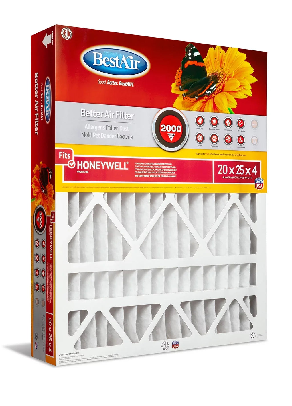BestAir HW2025-11R Honeywell 20x25x4 Series 2000 MERV 11 Furnace Filter