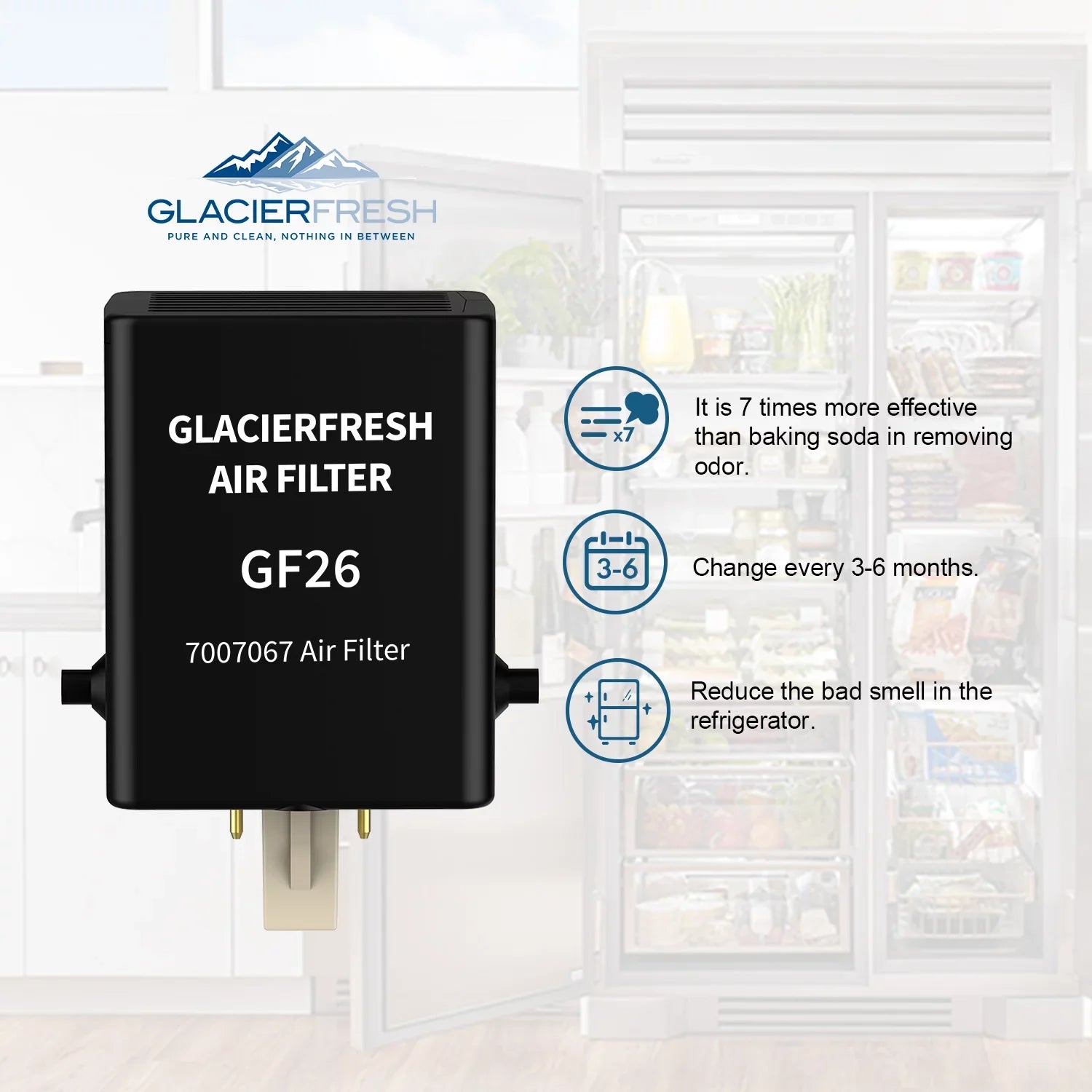 GLACIER FRESH Air Filter Replacement for Refrigerator 7007076 Air Filter, 4 Pack