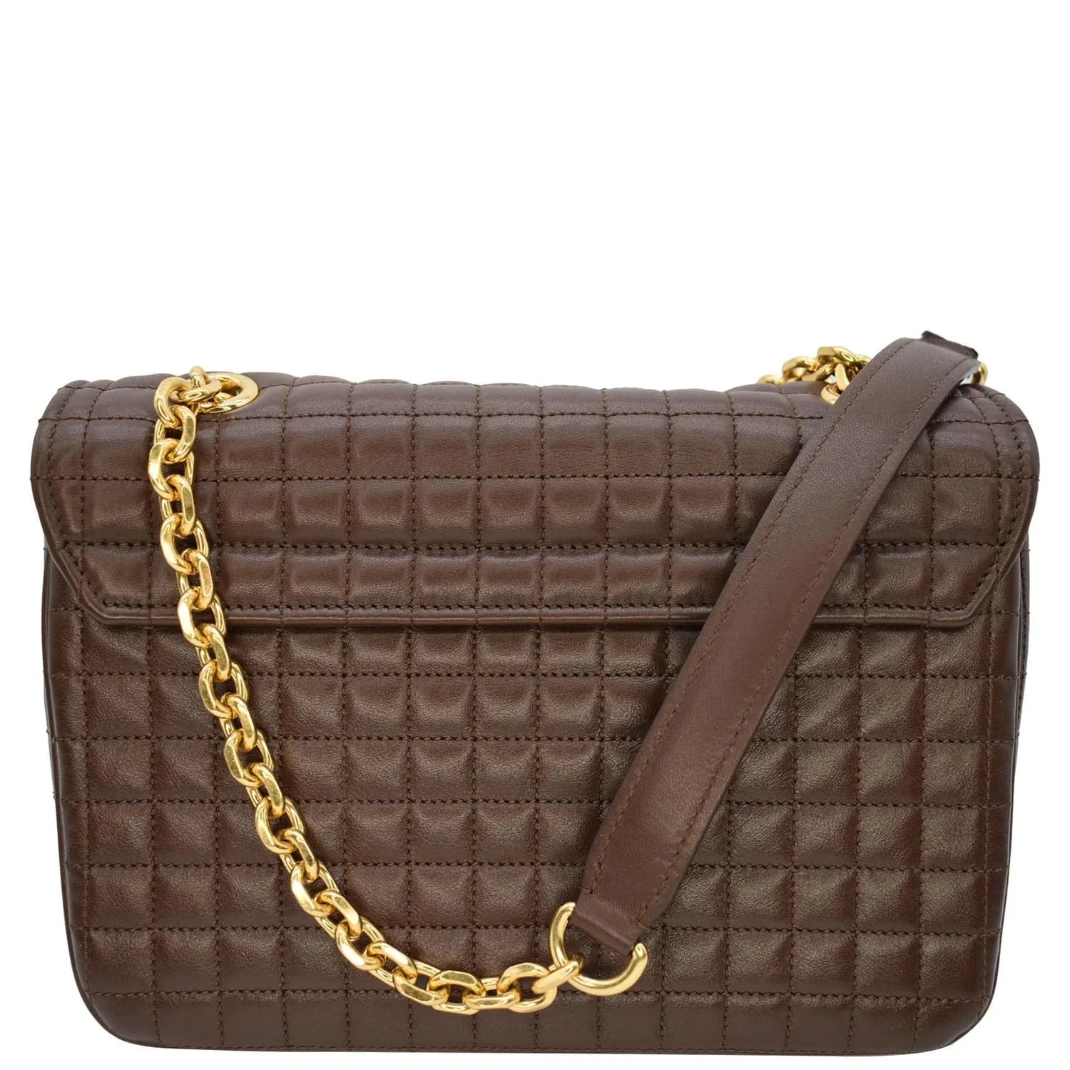 Pre-owned CELINE Medium C Quilted Leather Crossbody Bag Khaki