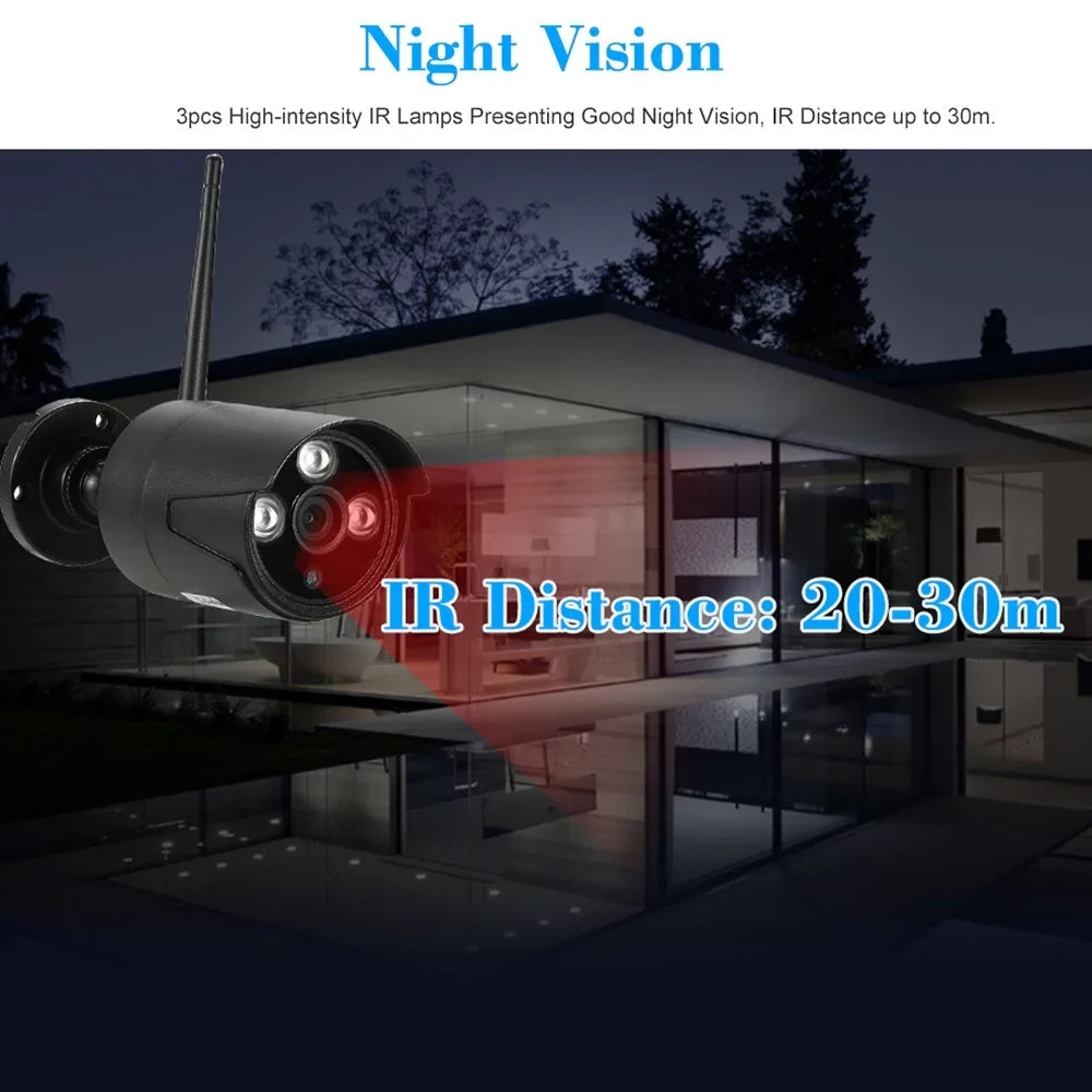Radirus Wireless CCTV System, 4pcs 1.0MP WiFi IP Camera, 4CH 1080P NVR Kit, Phone Control