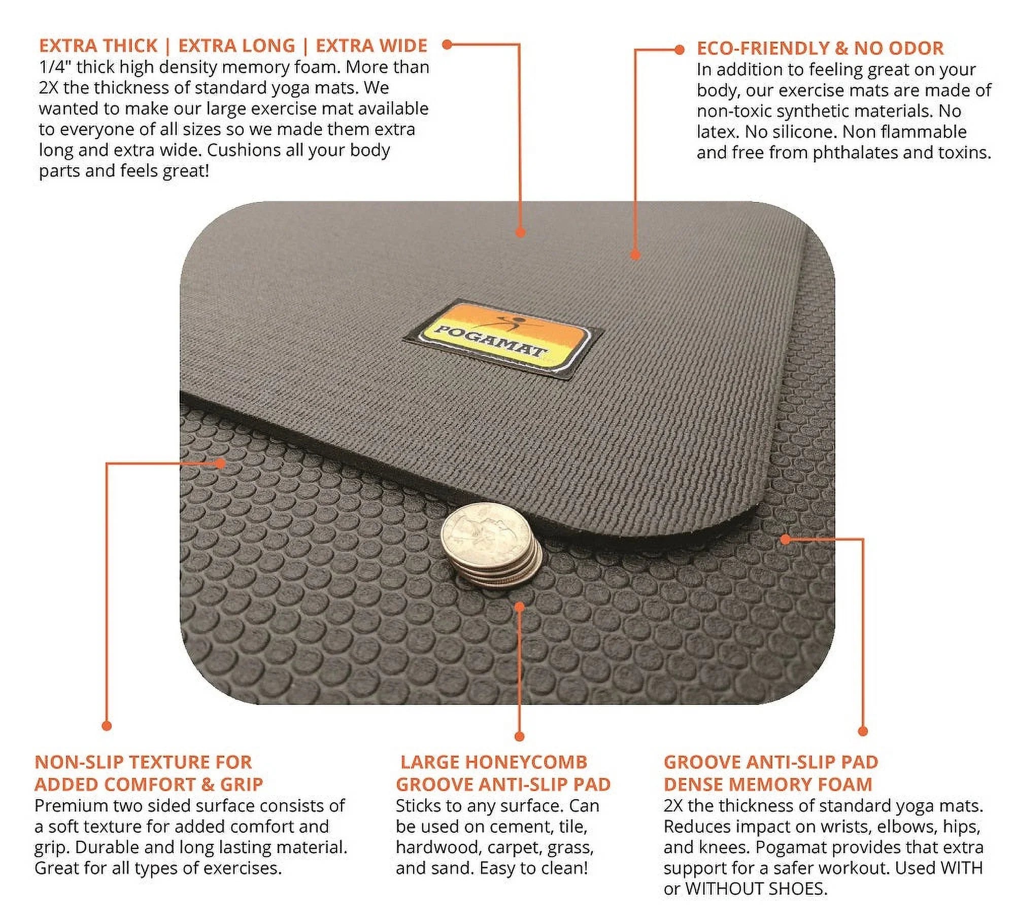 Pogamat Exercise Mat 10' x 6' x 1/4" (60 Square Feet)
