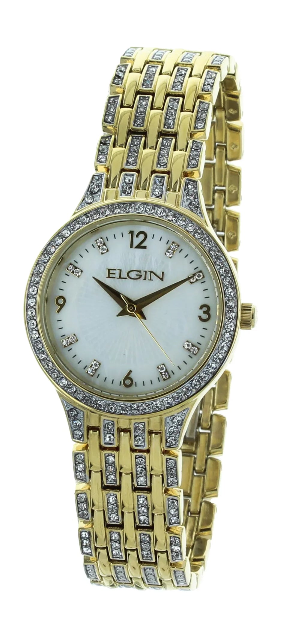 Elgin Adult Female Analog Wristwatch IP Stones on Bezel in Gold (EG201810)