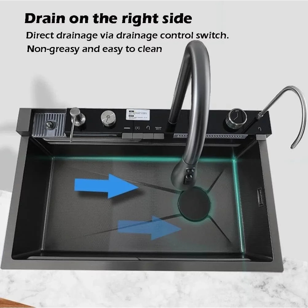 Nano Black Flying Rain Waterfall Sink Household SinkIntegrated Sink with Pull-Out Tap Set 29.5 INCH