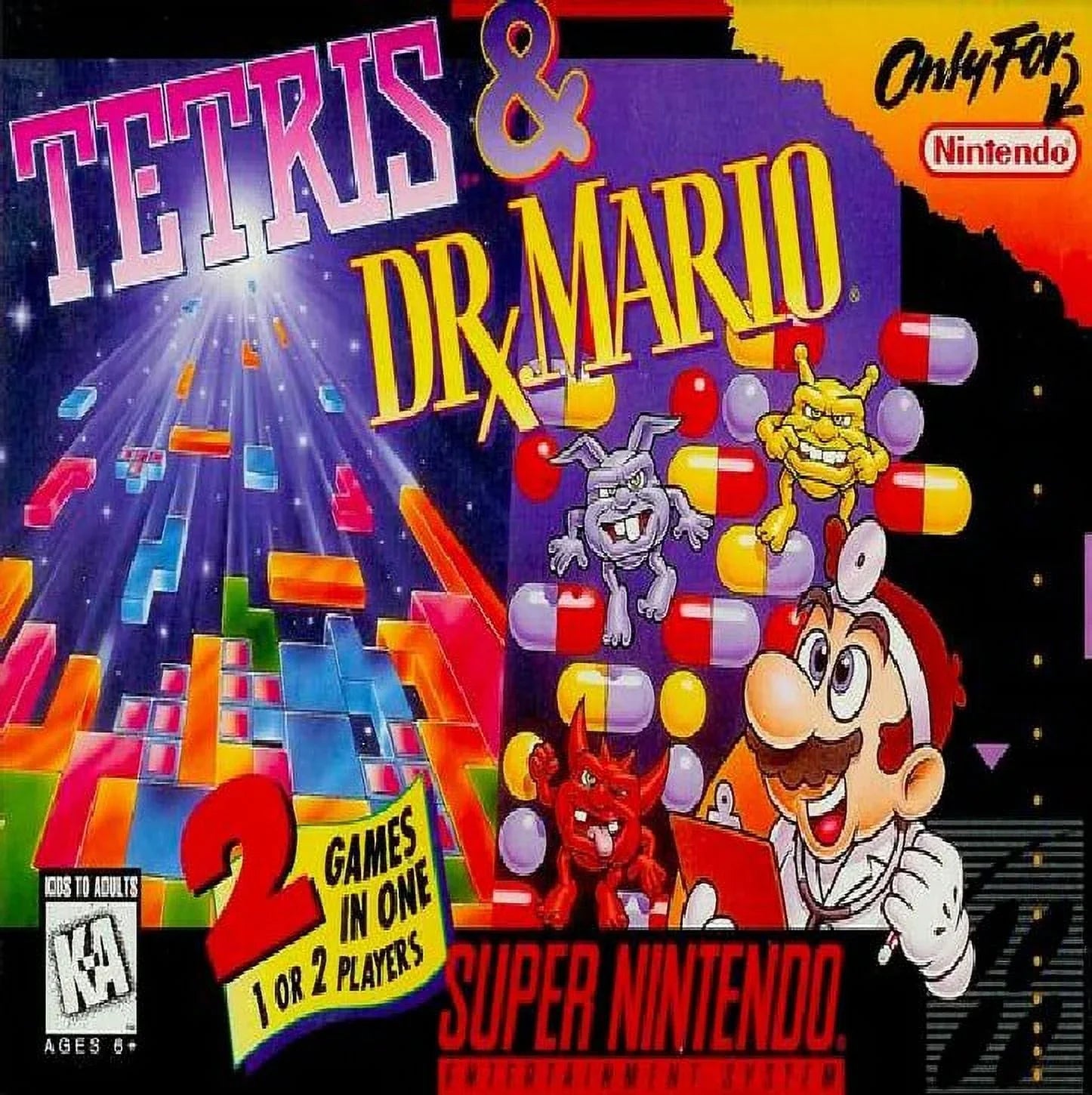 Restored Tetris & Dr. Mario (Super Nintendo, 1994) SNES Puzzle Game (Refurbished)