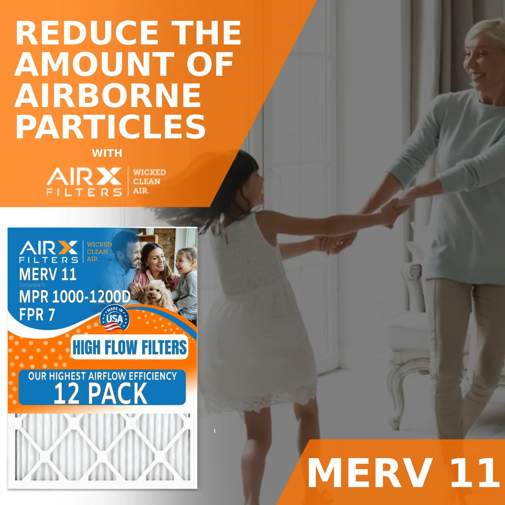 14x20x1 Air Filter MERV 11 Rating, 12 Pack of Furnace Filters Comparable to MPR 1000, MPR 1200, FPR 7, High Efficiency 12 Pack of Furnace Filters Made in USA by AIRX FILTERS WICKED CLEAN AIR.