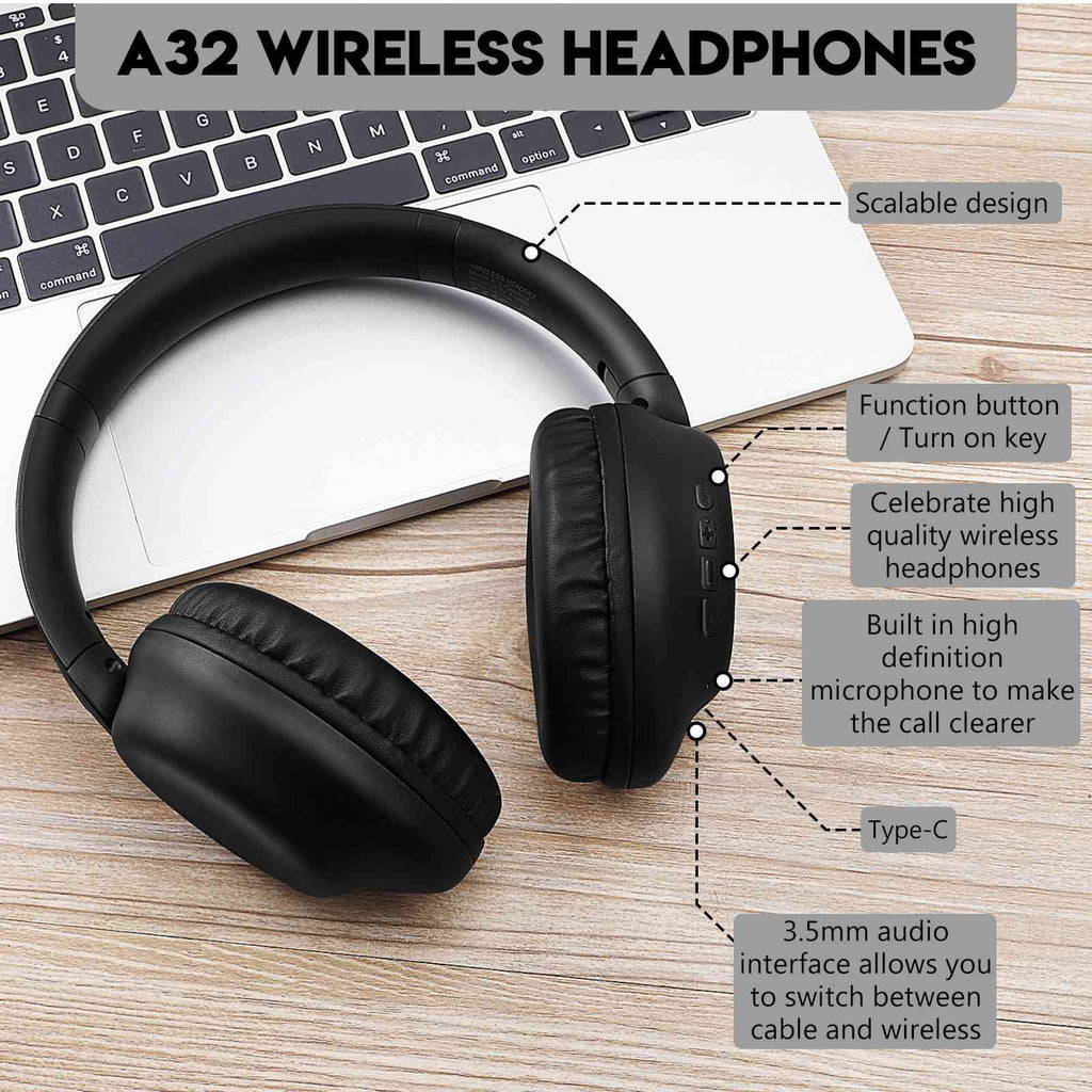 UrbanX UX35 Wireless Bluetooth Stereo Earphones with High Resolution Audio, Deep Bass, Superior Comfort Over The Ear Headphones with Mic for HTC Desire 12+ Phone Call Support