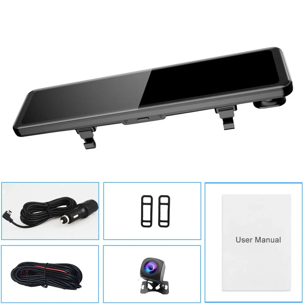4K Mirror Dash Cam Backup Camera 12" Large Full Touch Screen Front and Rear View Camera HD Waterproof Backup Car Camera 170° Wide Angle, Starlight Night Vision, Parking Monitor
