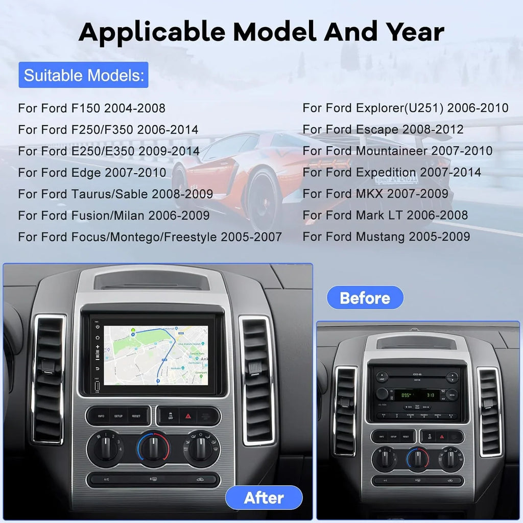 THONZER Android Car Radio for Ford F150 F250 F350 Fusion Edge Explorer Taurus Freestar, [1G+16G] 7 inch Touch Screen Stereo, Bluetooth/SWC/EQ Audio/1080P +Backup Camera