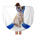 SIDONKU 60 inch Round Beach Towel Blanket Sitting Puppy Dog Snorkeling Gear of Mask Fins Studio Travel Circle Circular Towels Mat Tapestry Beach Throw