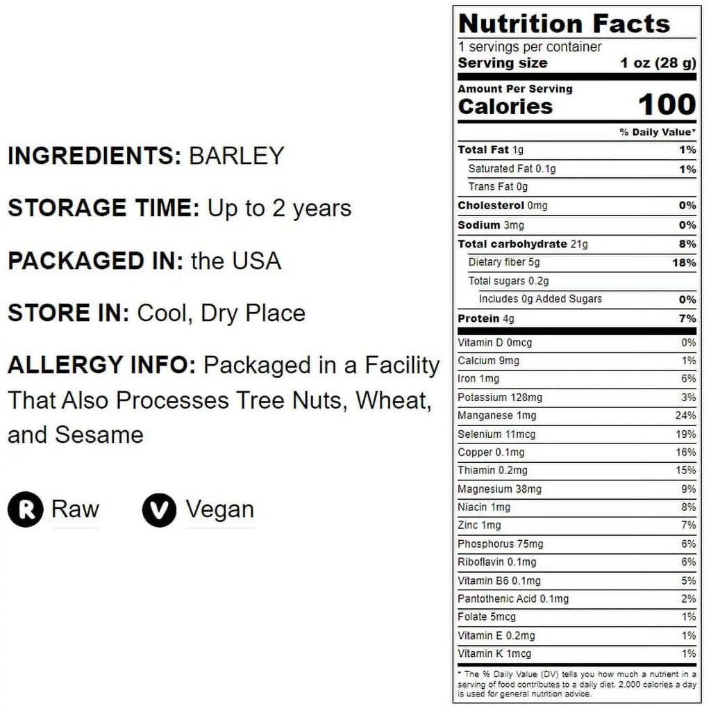 Hulled Barley, 10 Pounds — Raw, Vegan — by Food to Live