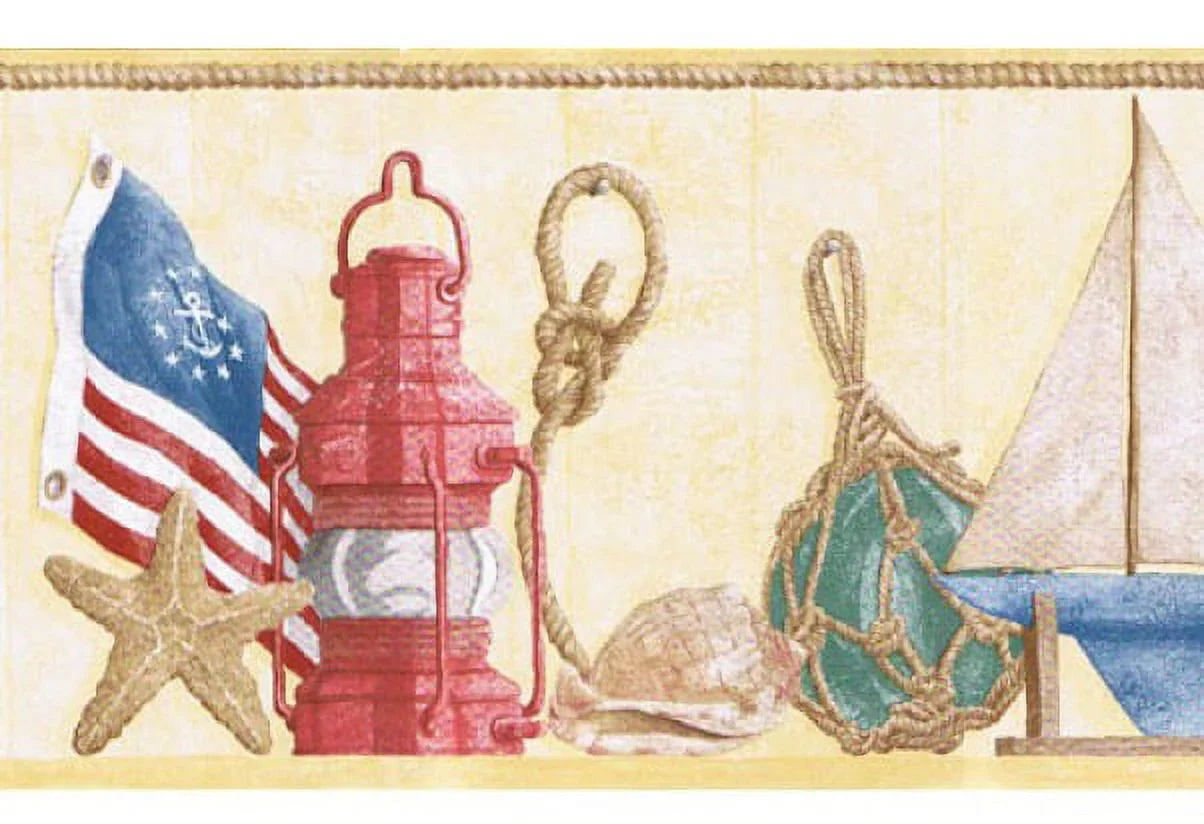 879065 Nautical Seashell Starfish Sailboat Wallpaper Border PB58053b