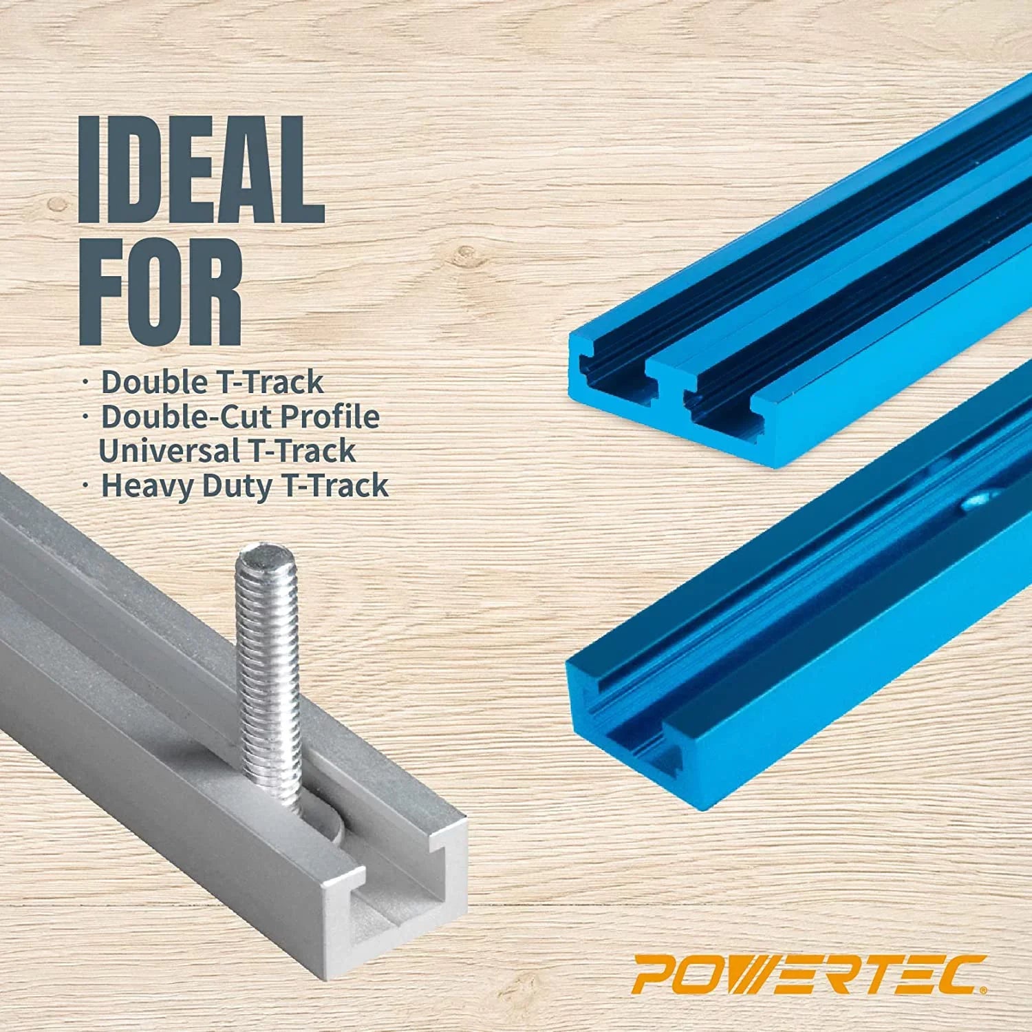 POWERTEC T Track Knob Kit w/Hold Down Clamps, (Set of 10) 1/4-20 x 1-1/2" Hex Bolts and Washers, 2x5-1/2" L Hold Down Clamps, T Track Kit, T Track Accessories for Woodworking Jigs and Fixtures (71846)