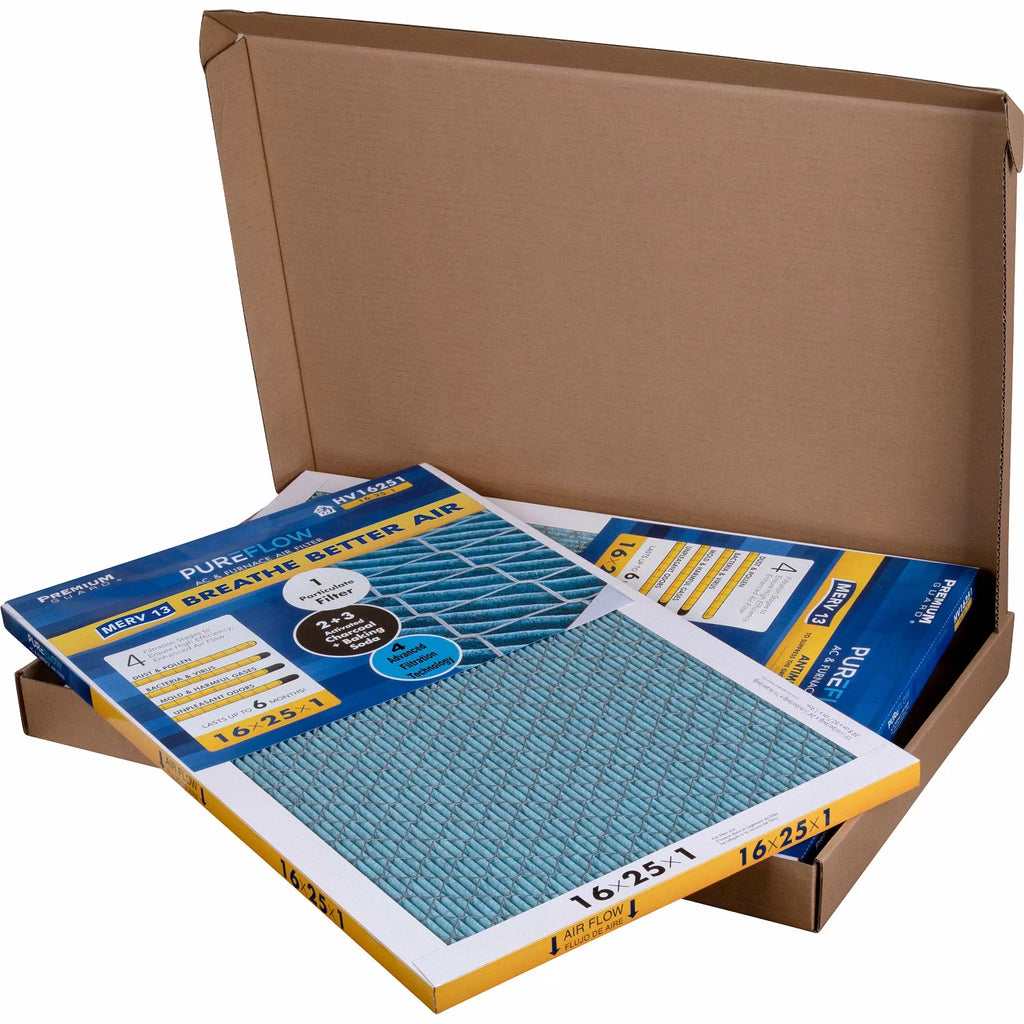 PureFlow, Home Furnace Air Filter 16x25x1, with 4 Layers of Advanced Filtration Technology, MERV-13 Pack-of-2