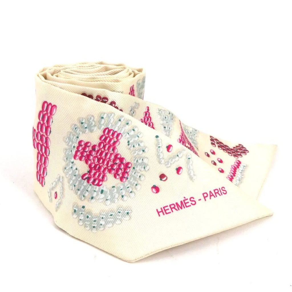Pre-Owned HERMES Scarf Muffler Twilly Silk Light Beige/Multicolor Women's (Good)